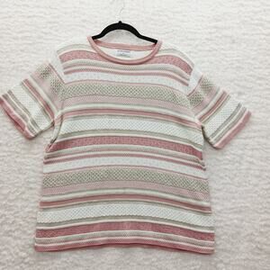 Sweater Size L VTG Pink Beige Stripe Soft Knit Light Academia Soft Girl Y2K Prep